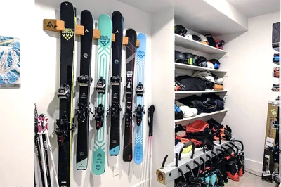 Private ski room with boot and glove dryers, located directly at the ski-in/ski-out access point.