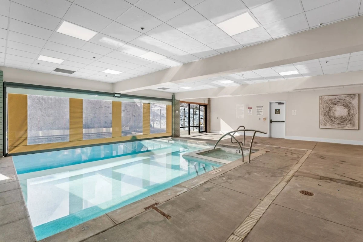 The indoor / outdoor pool at the Lodge